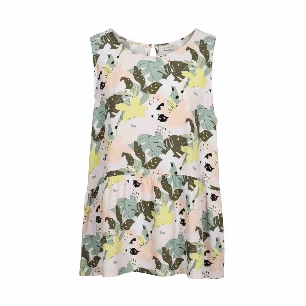 Loft Tropical Sleeveless Peplum Blouse Top Button Back Xl